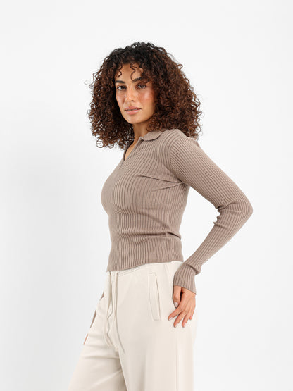 Quarter Zip Tricot Long Sleeve Top