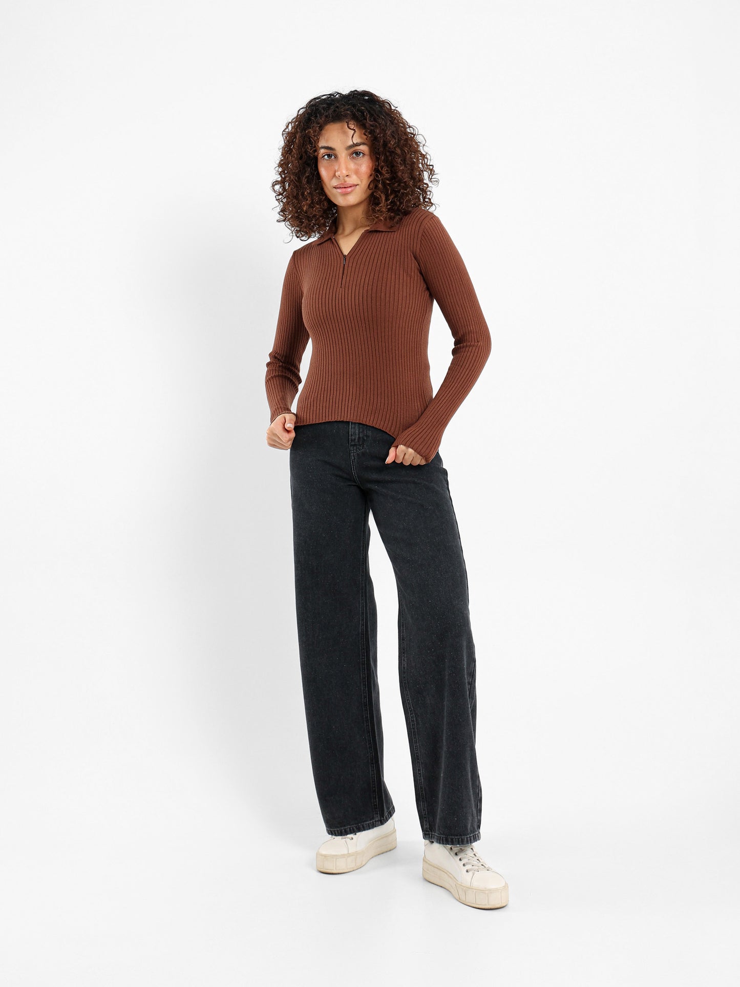 Quarter Zip Tricot Long Sleeve Top