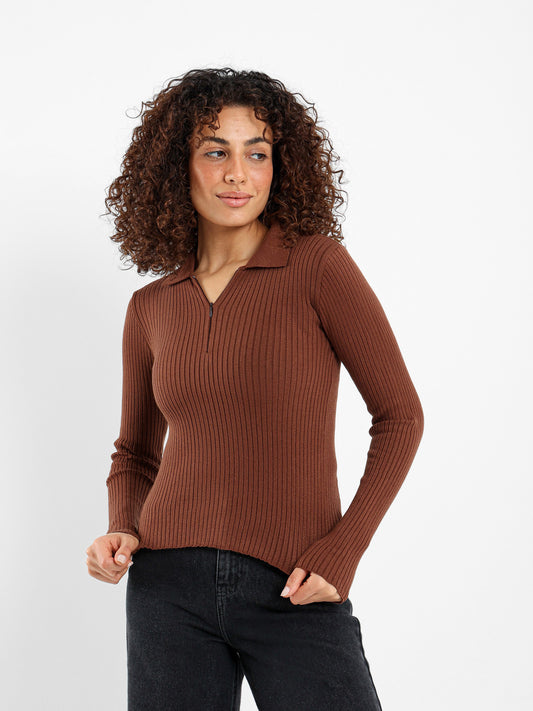 Quarter Zip Tricot Long Sleeve Top