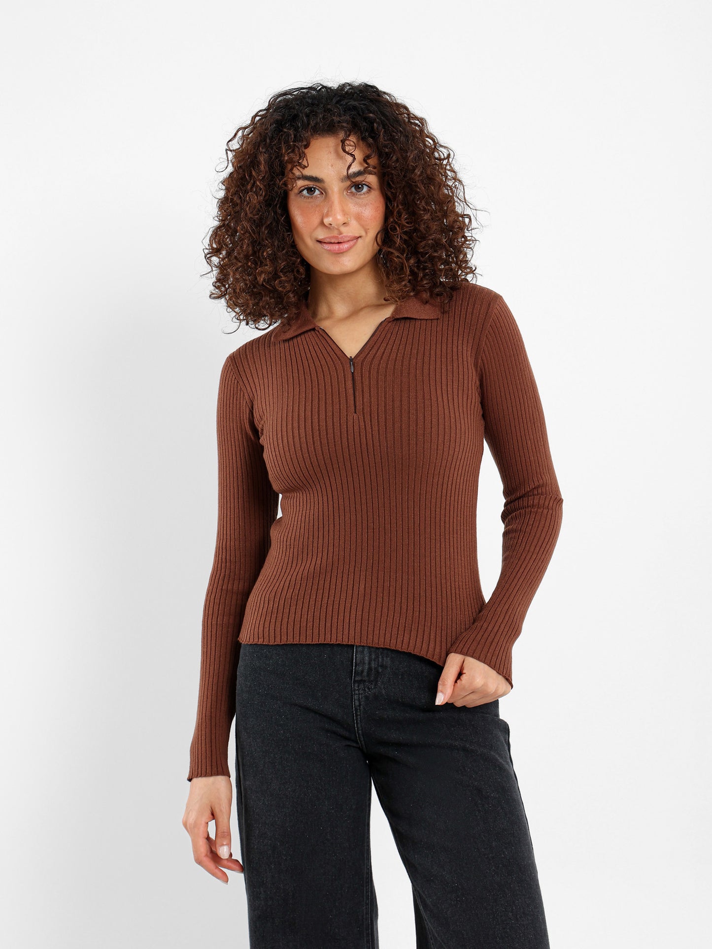 Quarter Zip Tricot Long Sleeve Top
