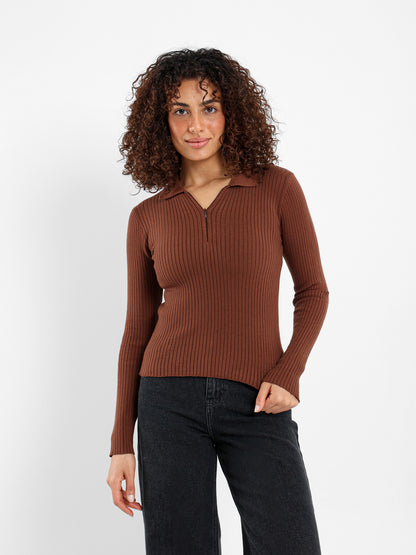 Quarter Zip Tricot Long Sleeve Top
