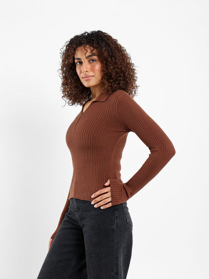 Quarter Zip Tricot Long Sleeve Top
