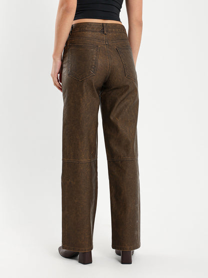 Washed Leather Low Waist Pants