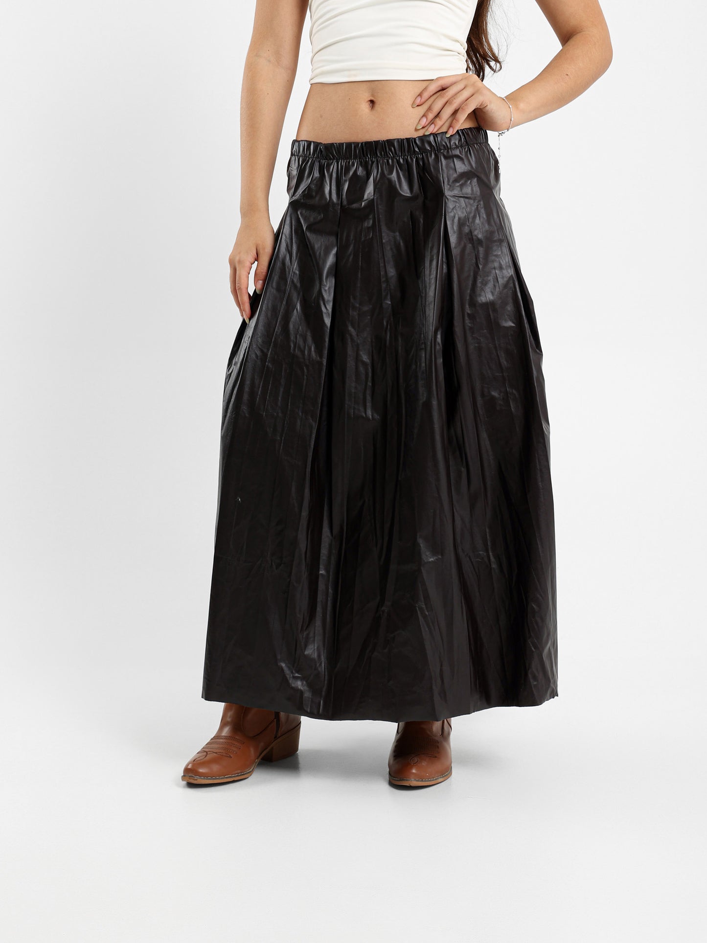 Wrap Midi Leather Skirt