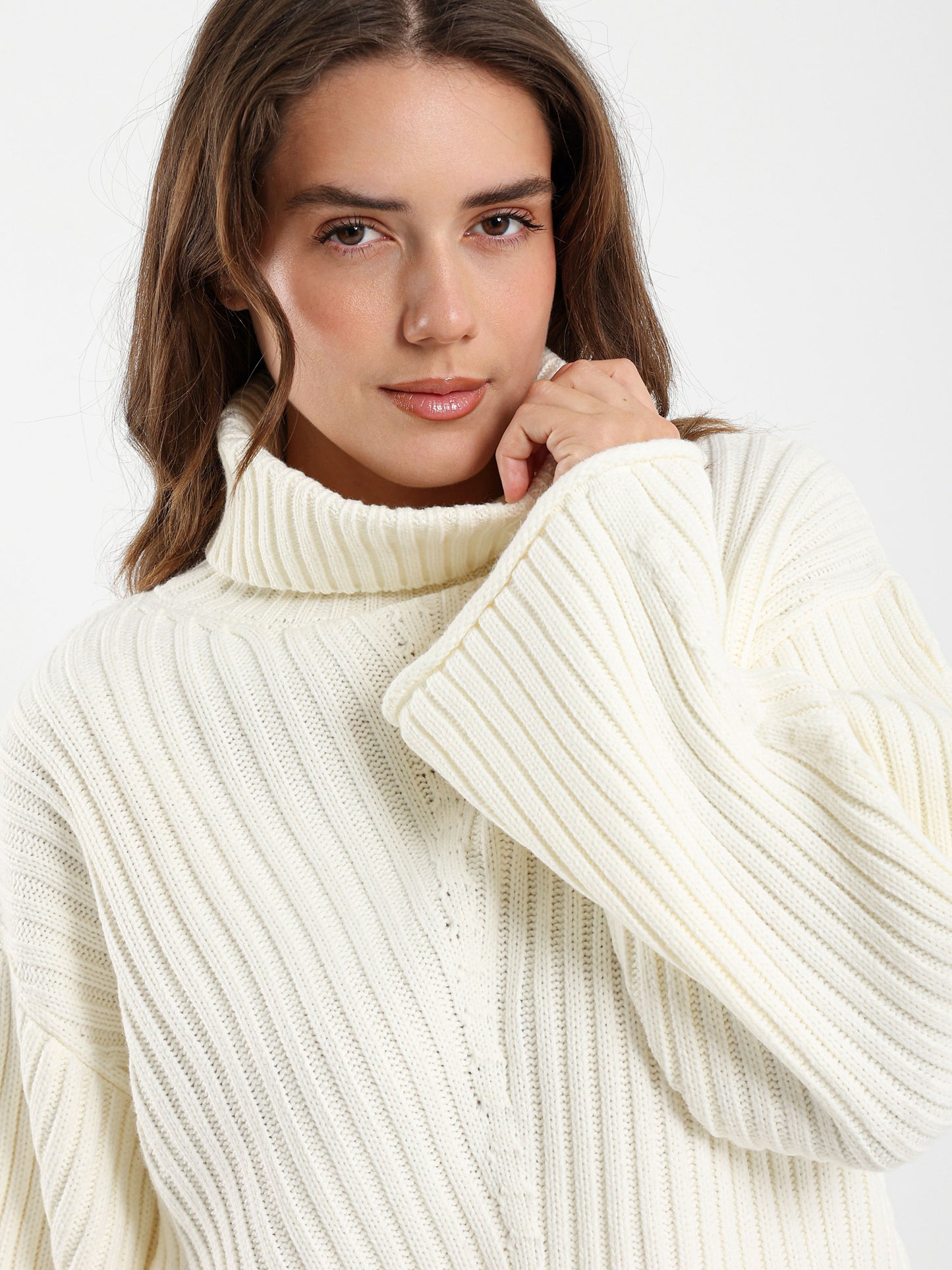High Neck Cropped Ribbed Pullover