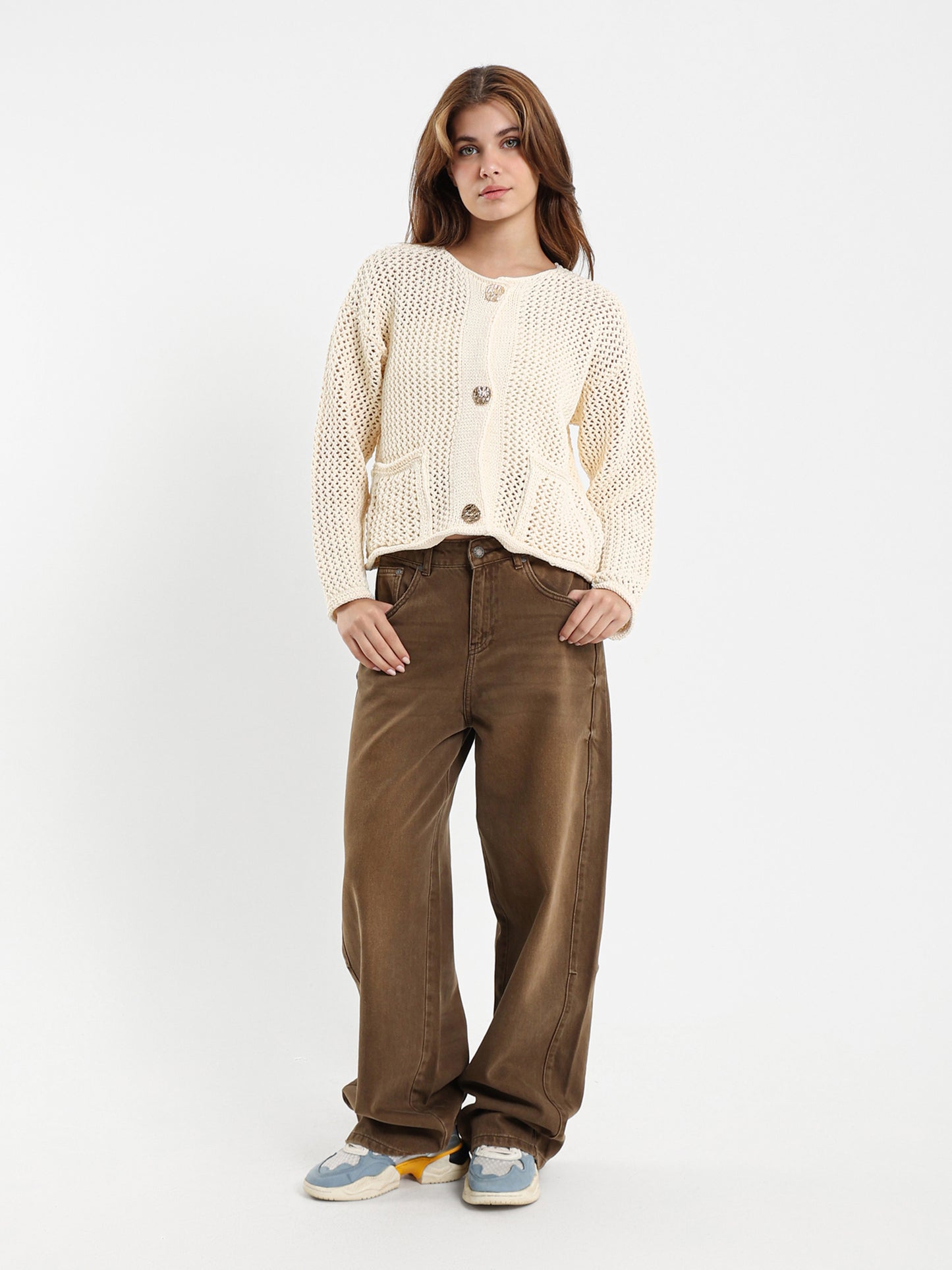 Chunky Knit Cardigan with Gold Button