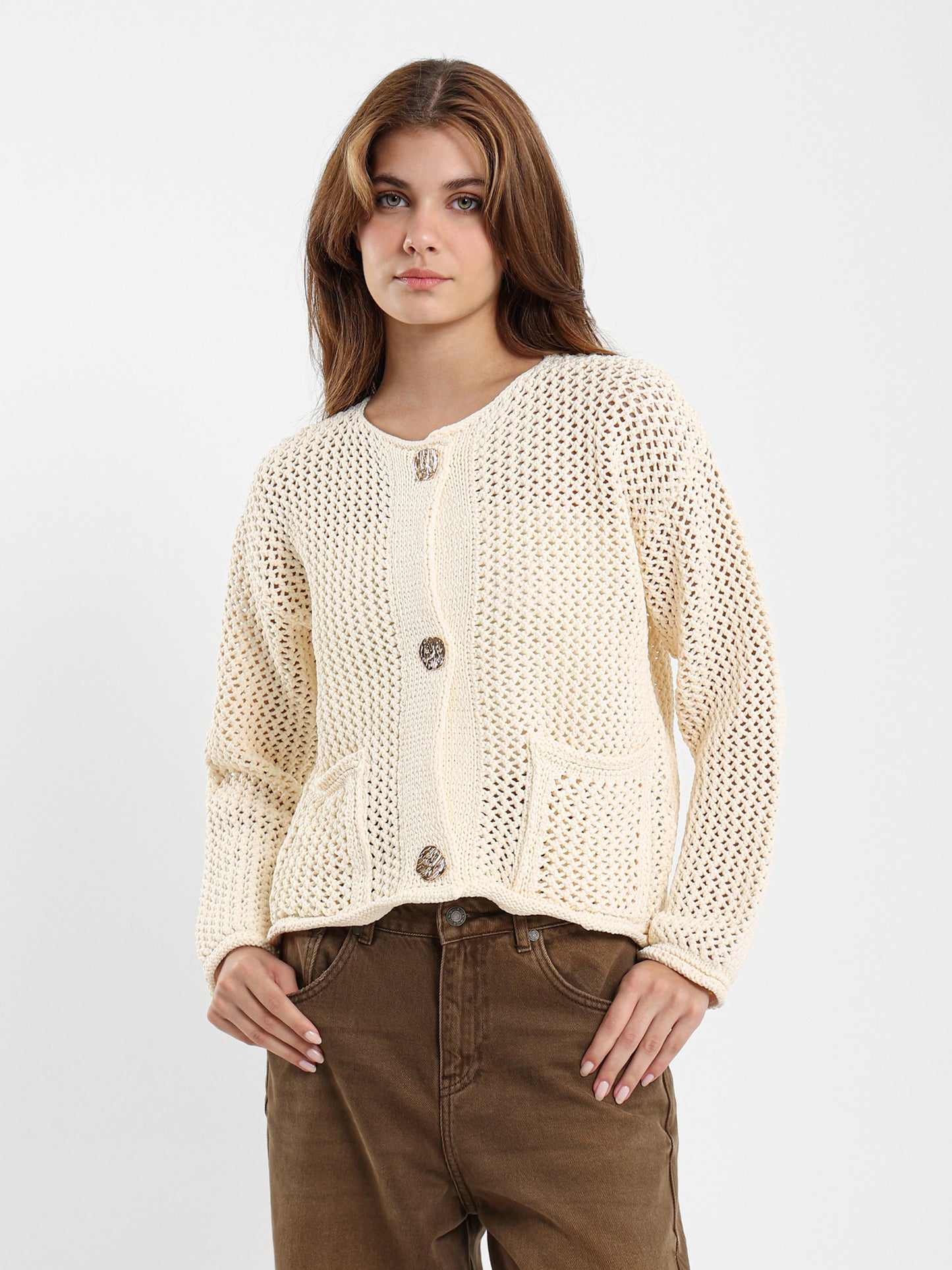 Chunky Knit Cardigan with Gold Button