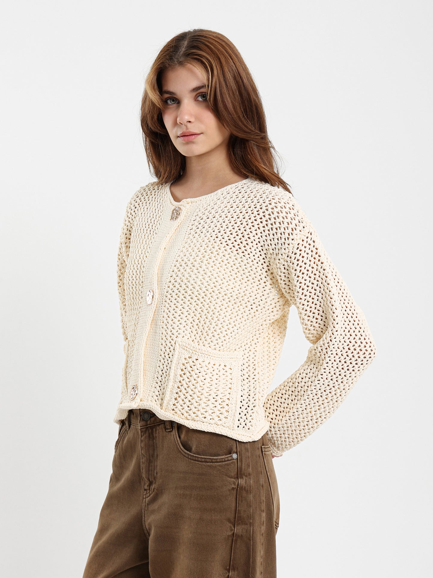 Chunky Knit Cardigan with Gold Button