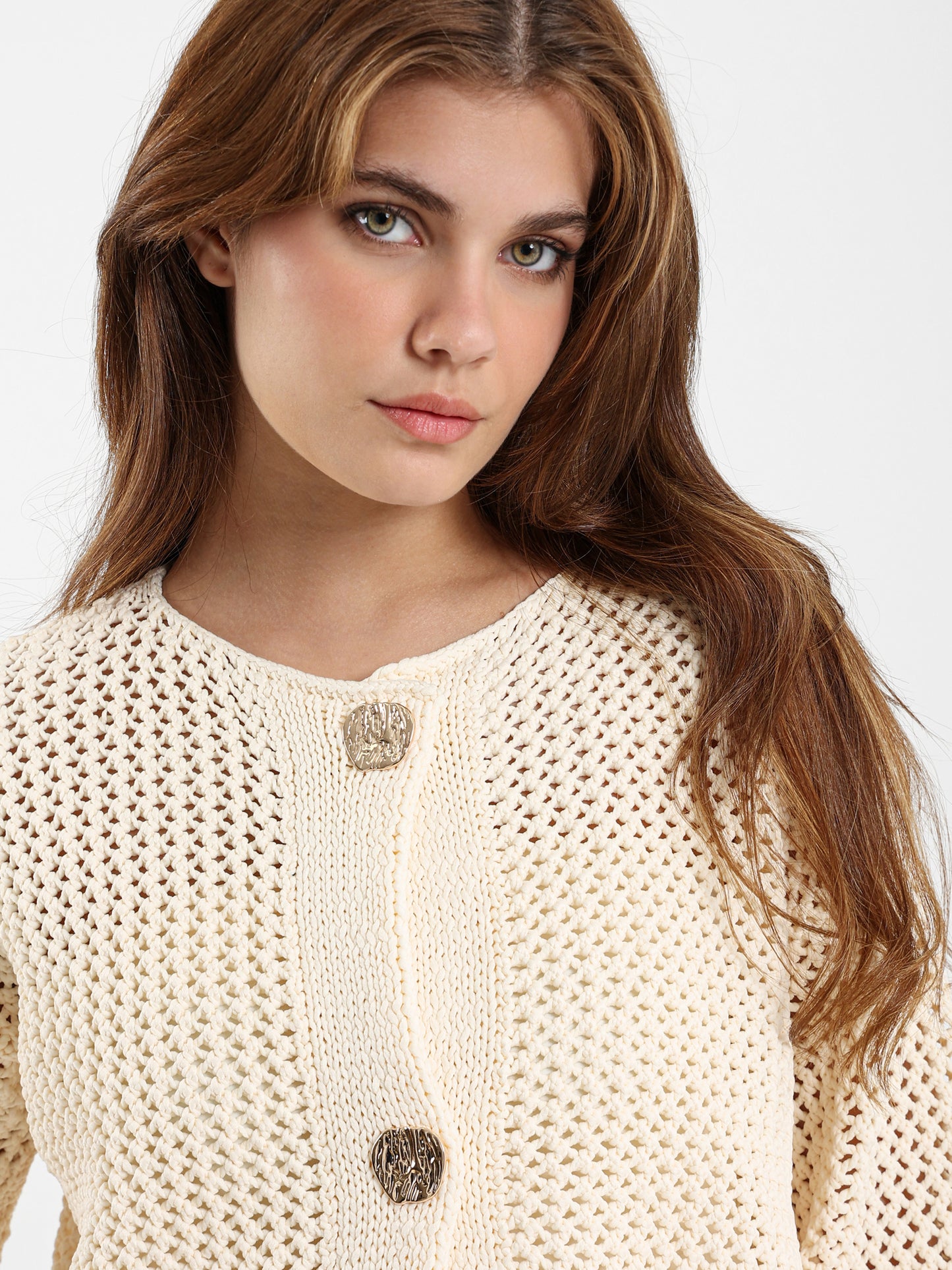 Chunky Knit Cardigan with Gold Button