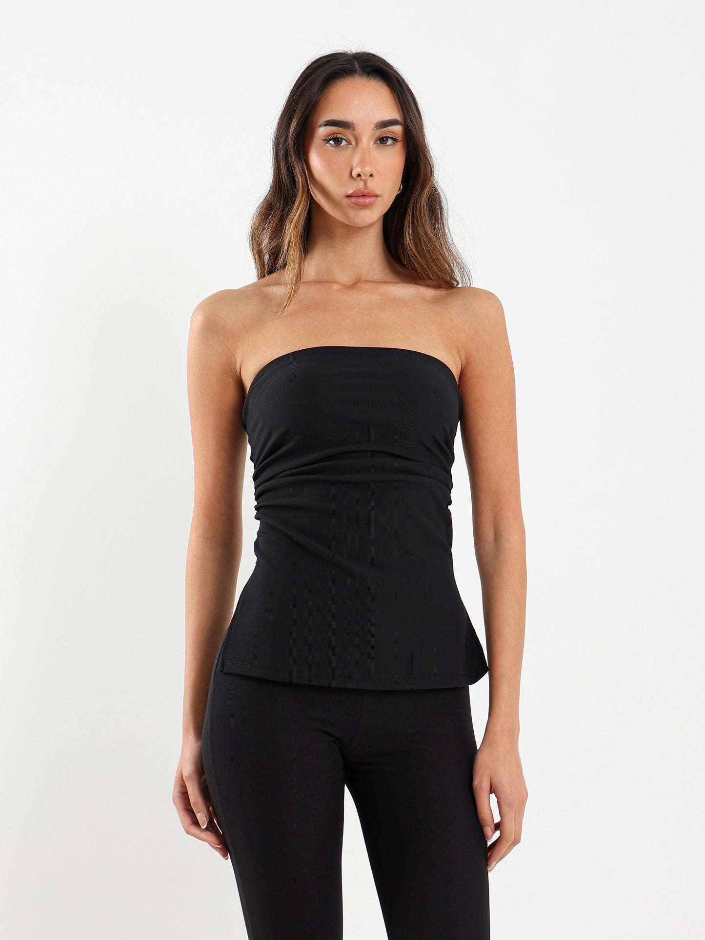 Strapless Side Gathered Top With Slits