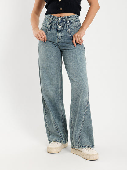 Double Waistband Wide Leg Jeans with