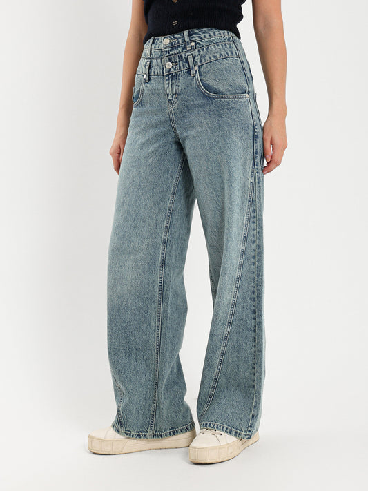 Double Waistband Wide Leg Jeans with