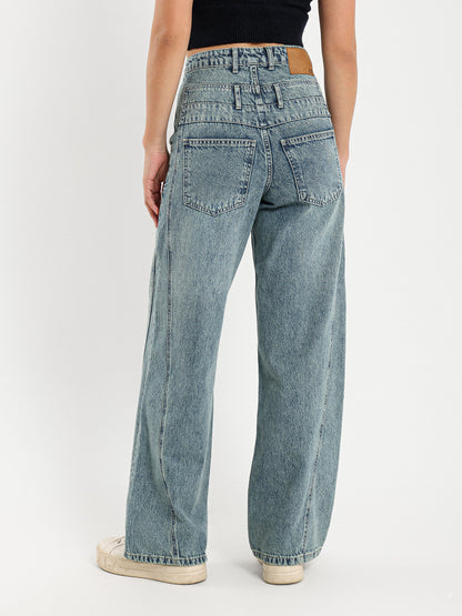 Double Waistband Wide Leg Jeans with