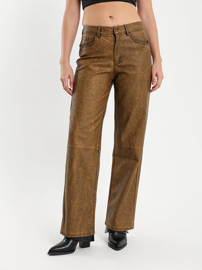 Washed Leather Low Waist Pants
