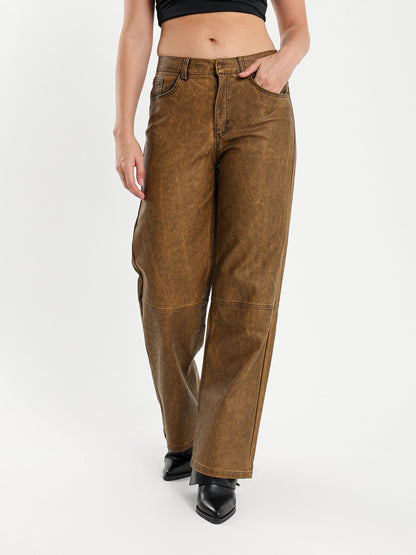 Washed Leather Low Waist Pants