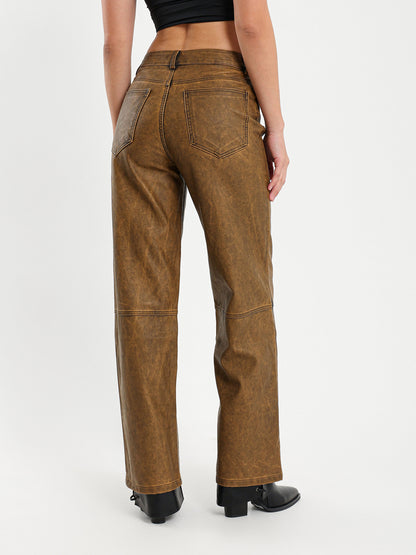 Washed Leather Low Waist Pants