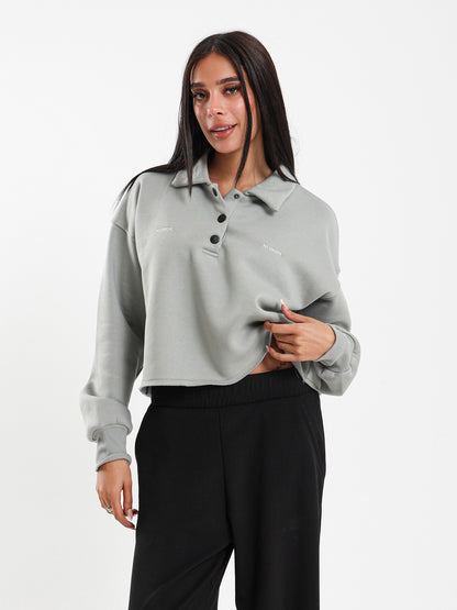 Cropped Sweatshirt with Large Collar