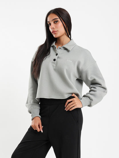 Cropped Sweatshirt with Large Collar