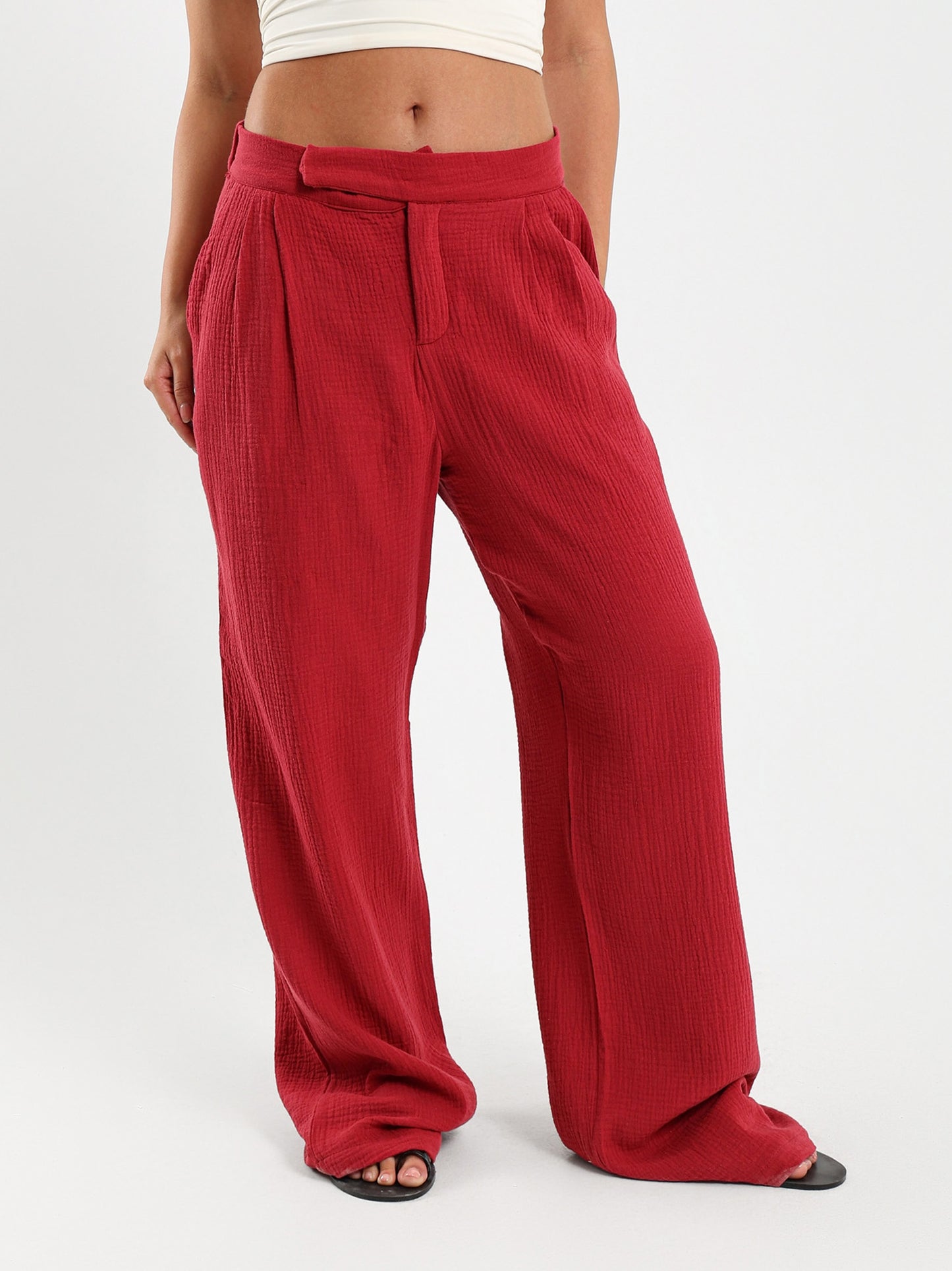 Front Pleated Wrinkled Pants