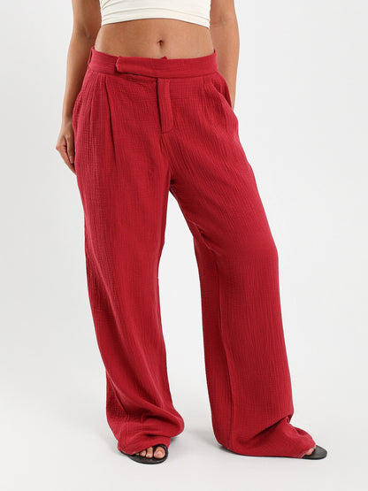 Front Pleated Wrinkled Pants