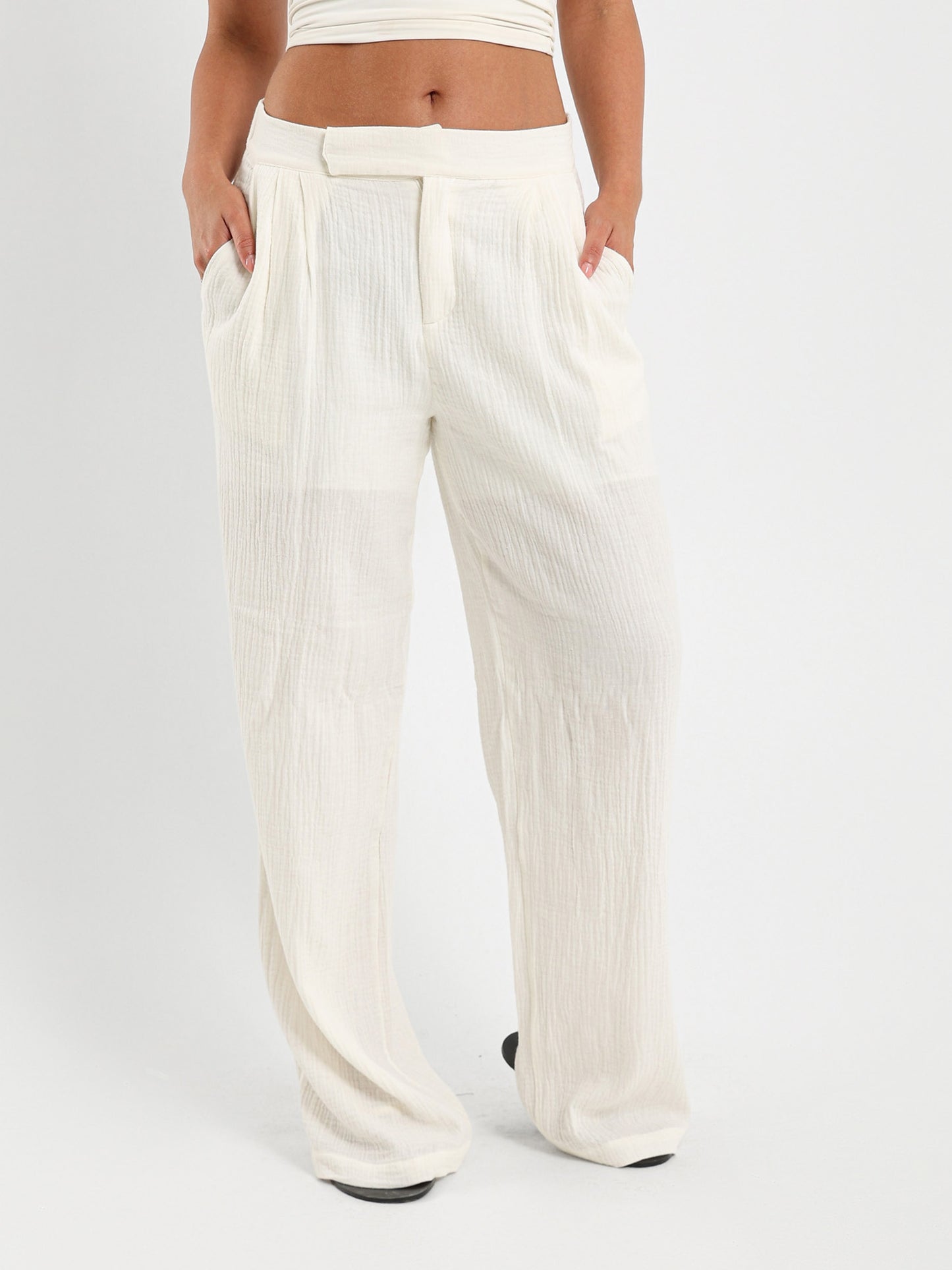 Front Pleated Wrinkled Pants