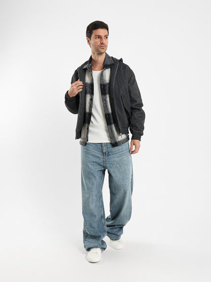 Hooded Bomber Jacket with Patch Pockets