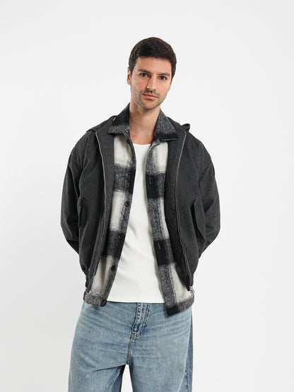 Hooded Bomber Jacket with Patch Pockets