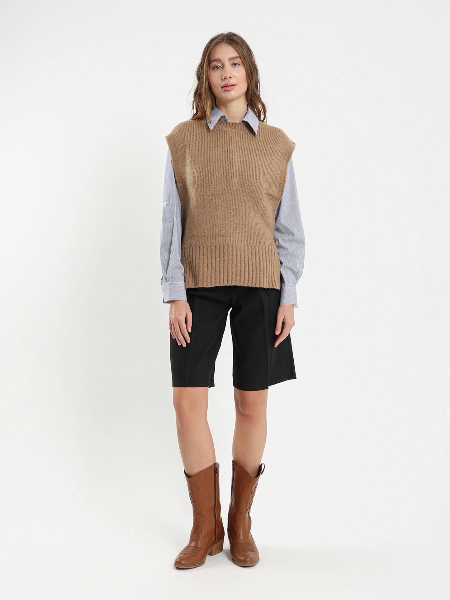 Pinstripe Fitted Shirt with Wide Collar