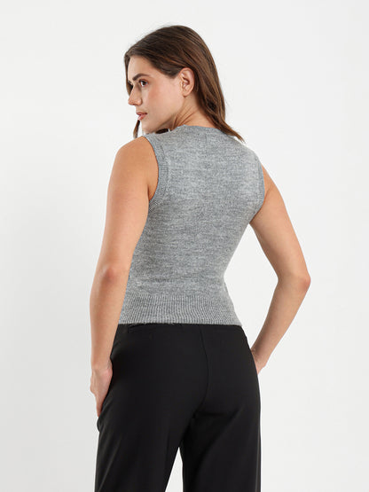 Crew Neck Vest with Front Buttons