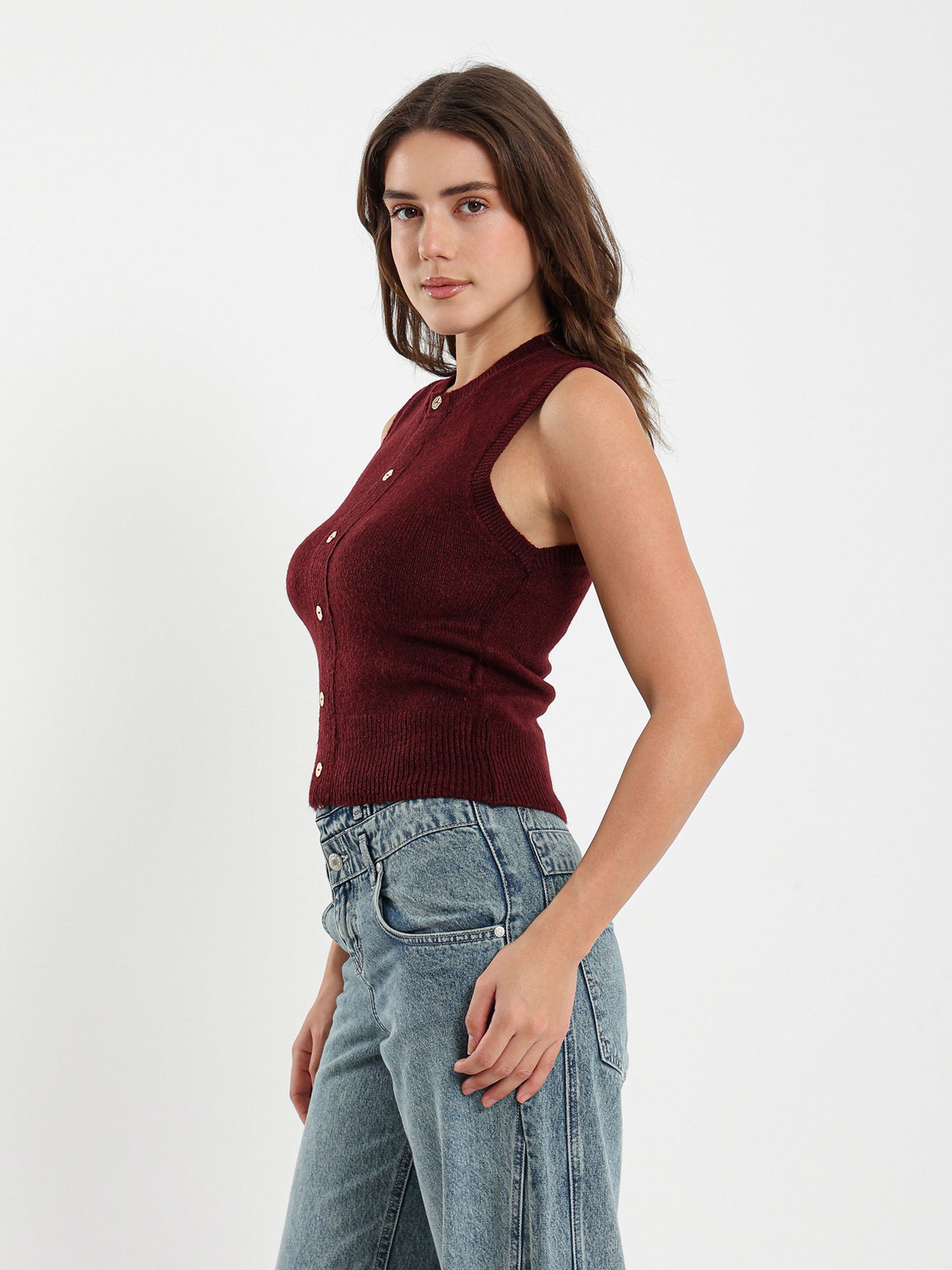 Crew Neck Vest with Front Buttons