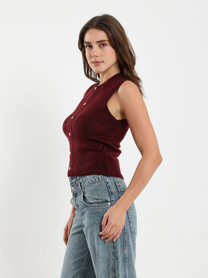 Crew Neck Vest with Front Buttons