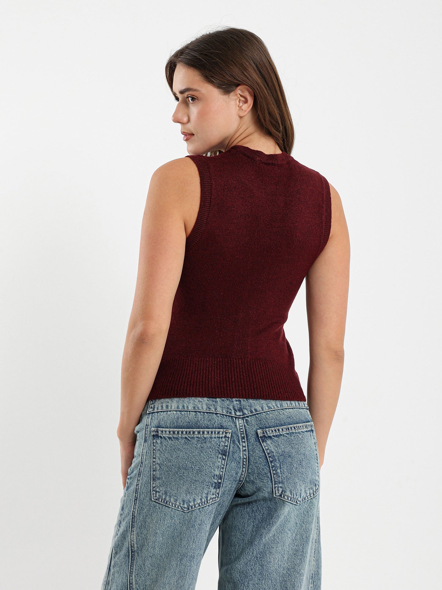 Crew Neck Vest with Front Buttons