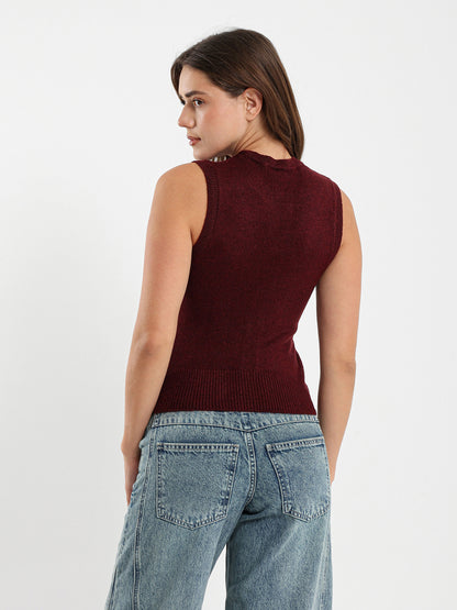 Crew Neck Vest with Front Buttons