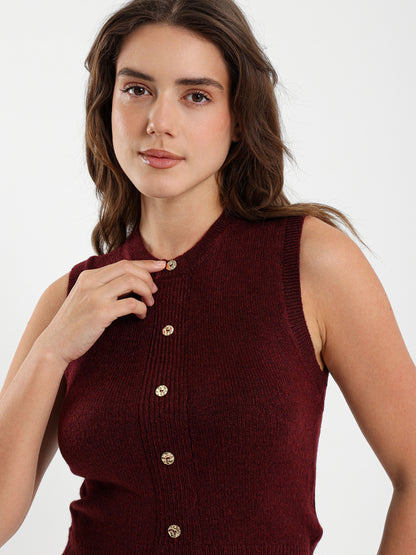 Crew Neck Vest with Front Buttons