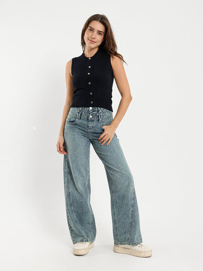 Double Waistband Wide Leg Jeans with