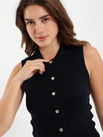 Crew Neck Vest with Front Buttons