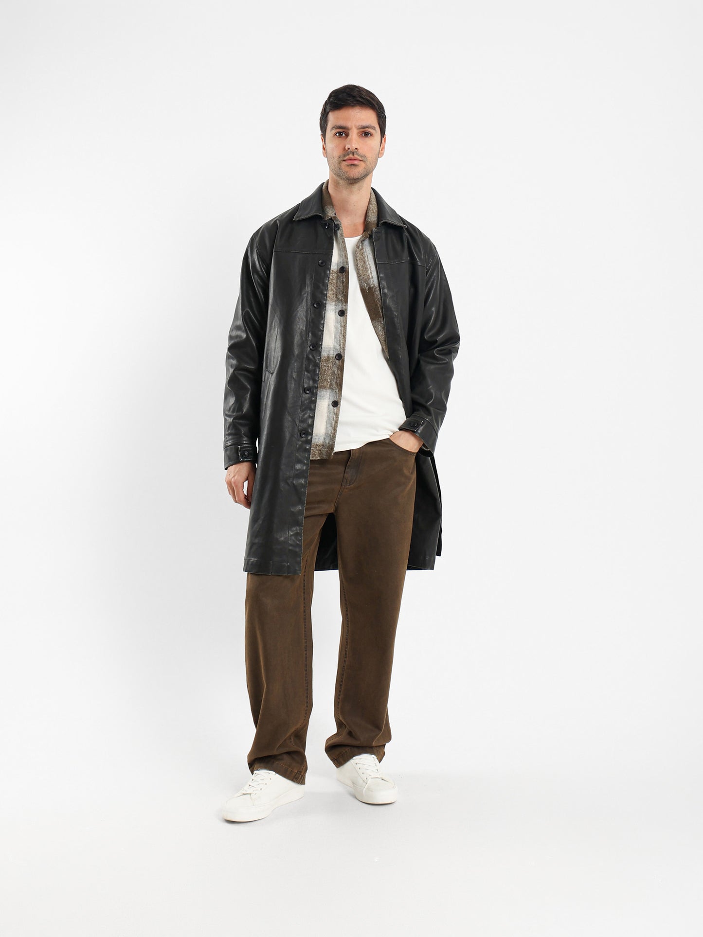 Solid Leather Casual Coat