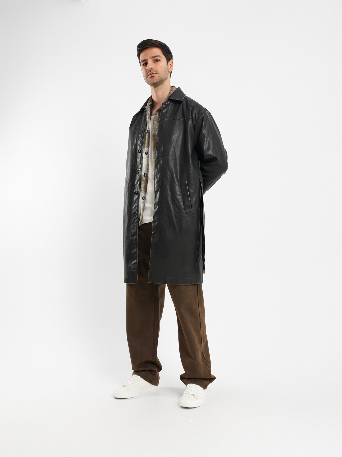 Solid Leather Casual Coat