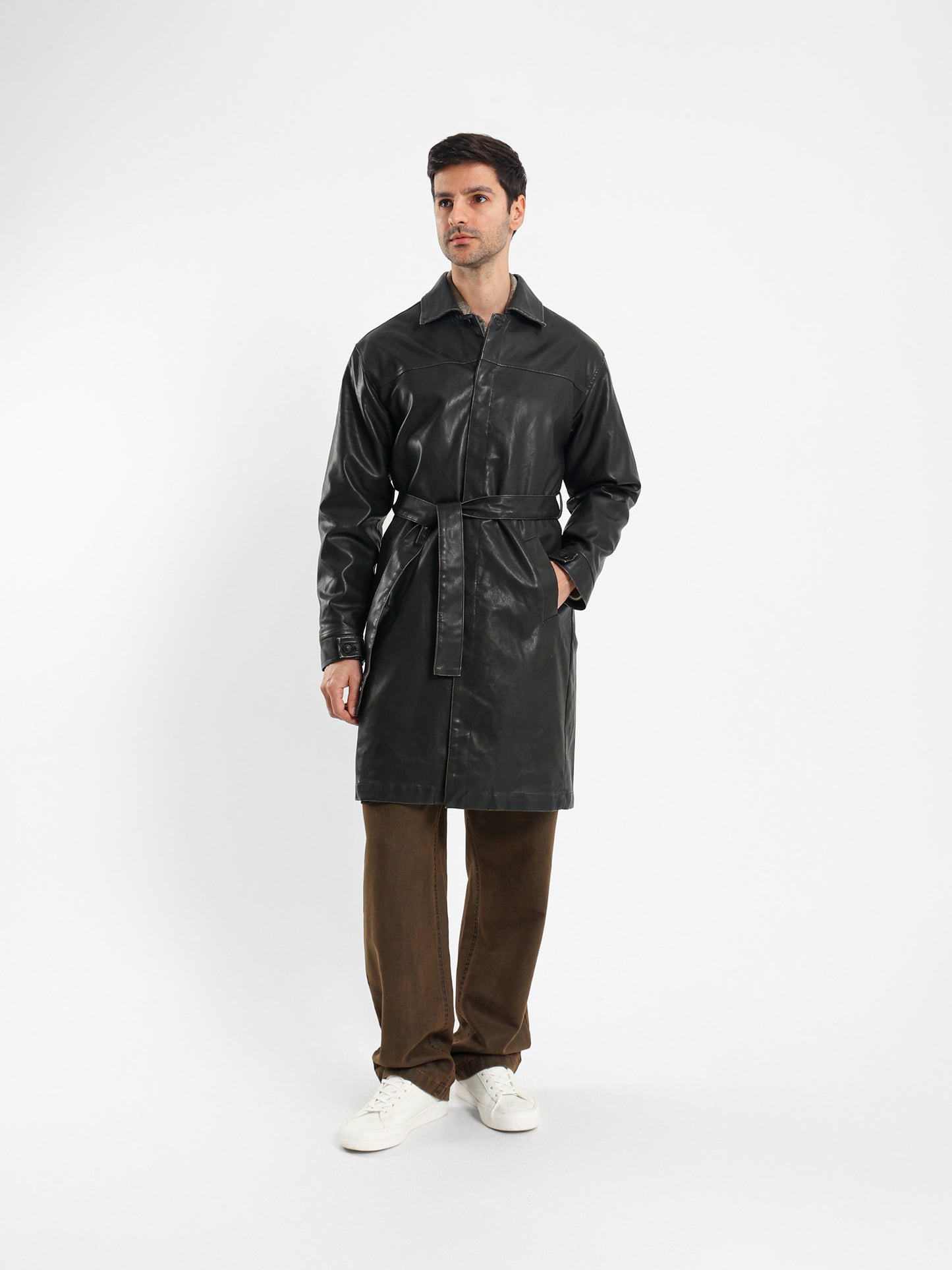 Solid Leather Casual Coat