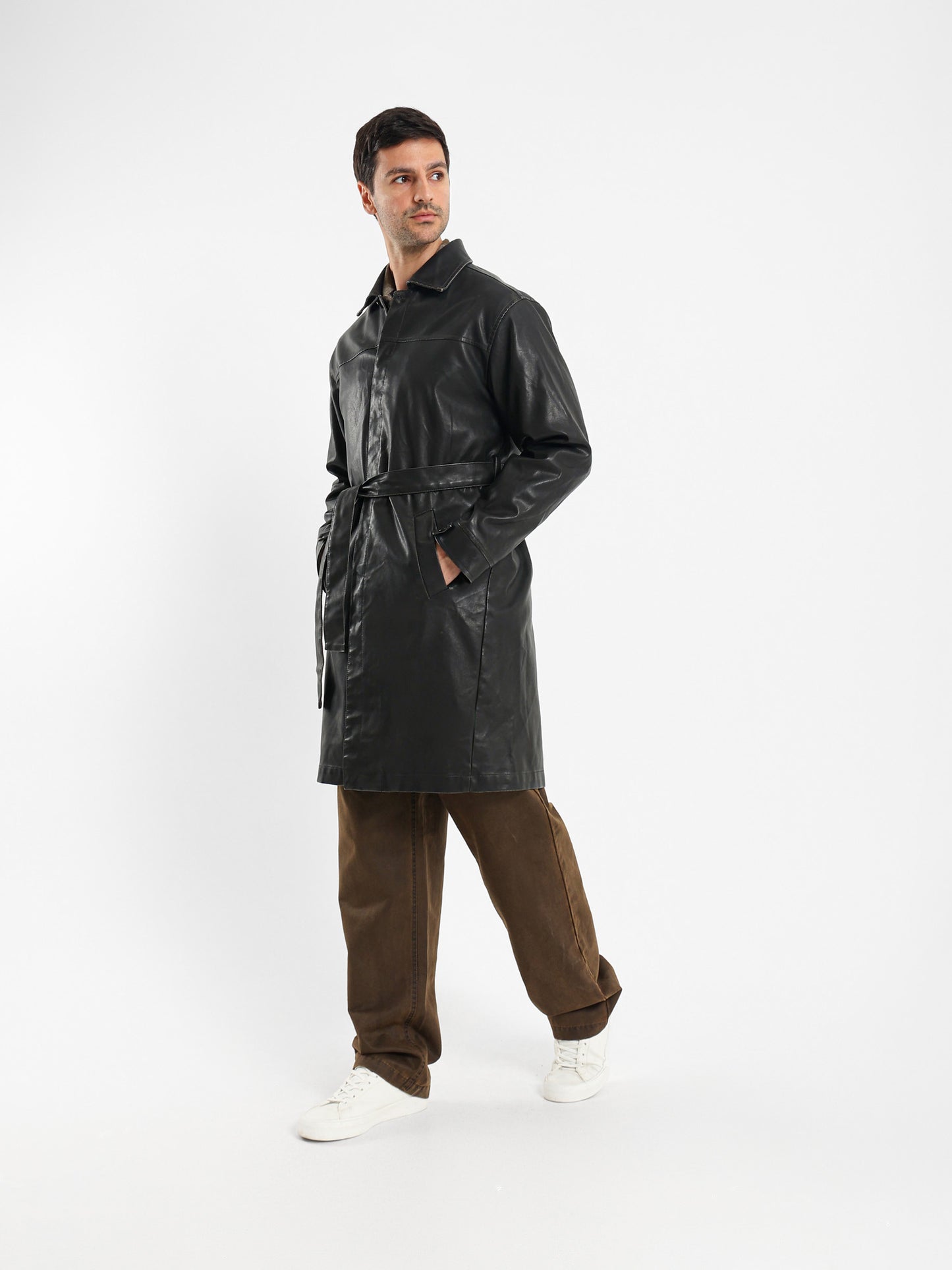 Solid Leather Casual Coat