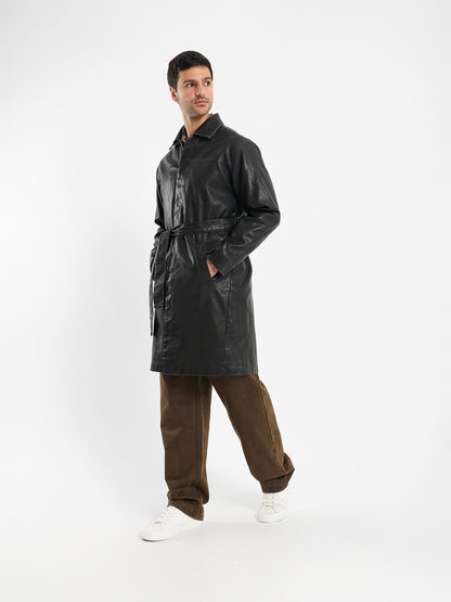 Solid Leather Casual Coat