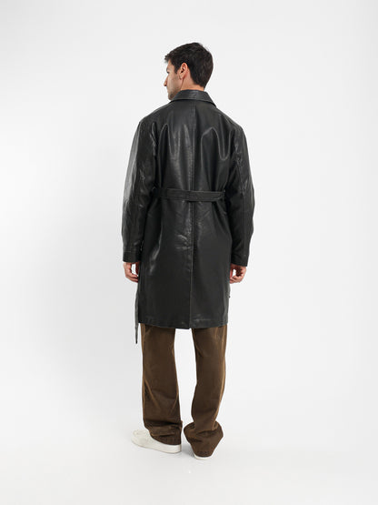 Solid Leather Casual Coat