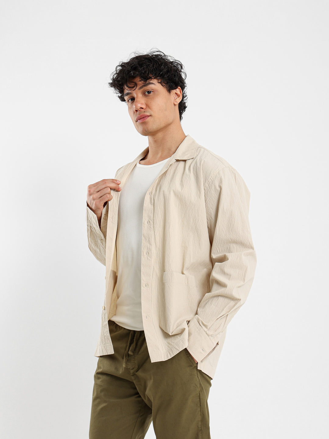 Front Pockets Textured Shirt