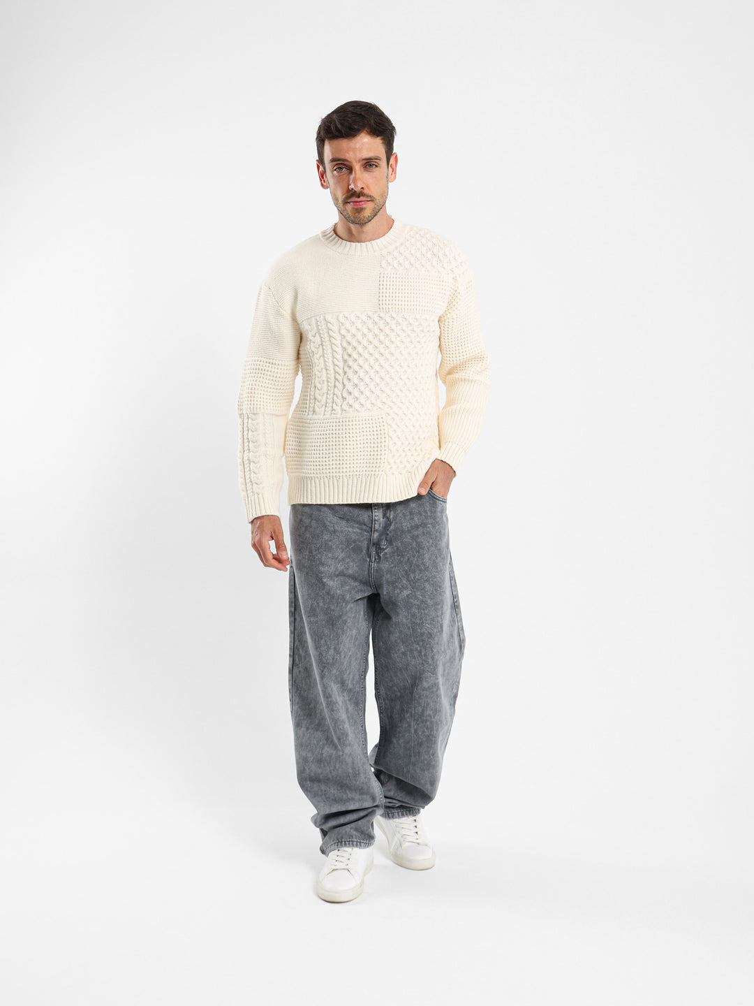 Relaxed Patchwork Knit Pullover
