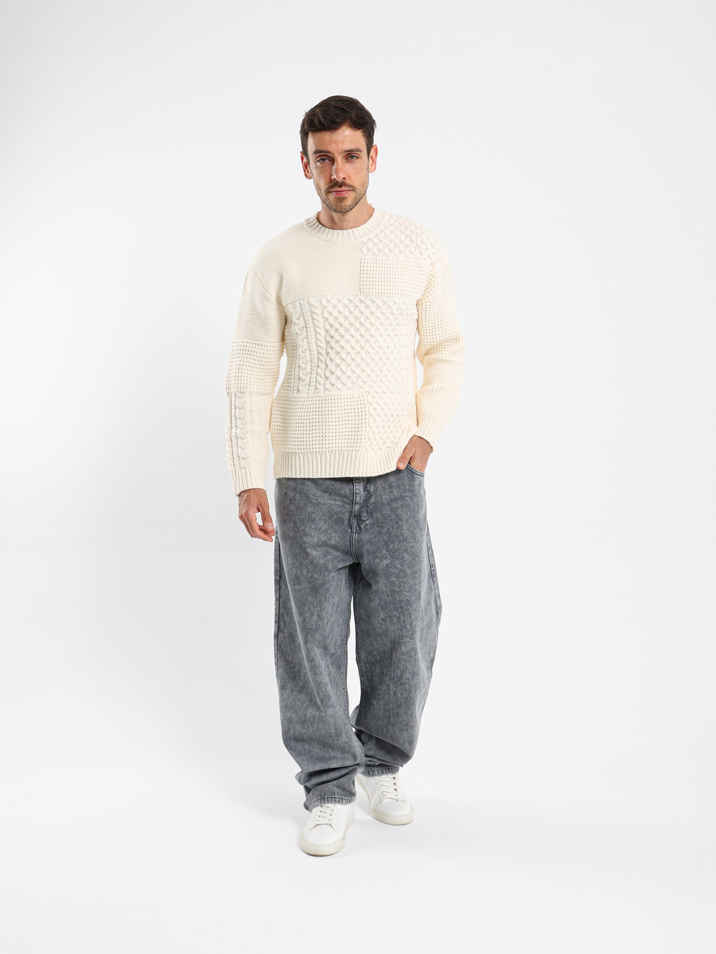 Relaxed Patchwork Knit Pullover