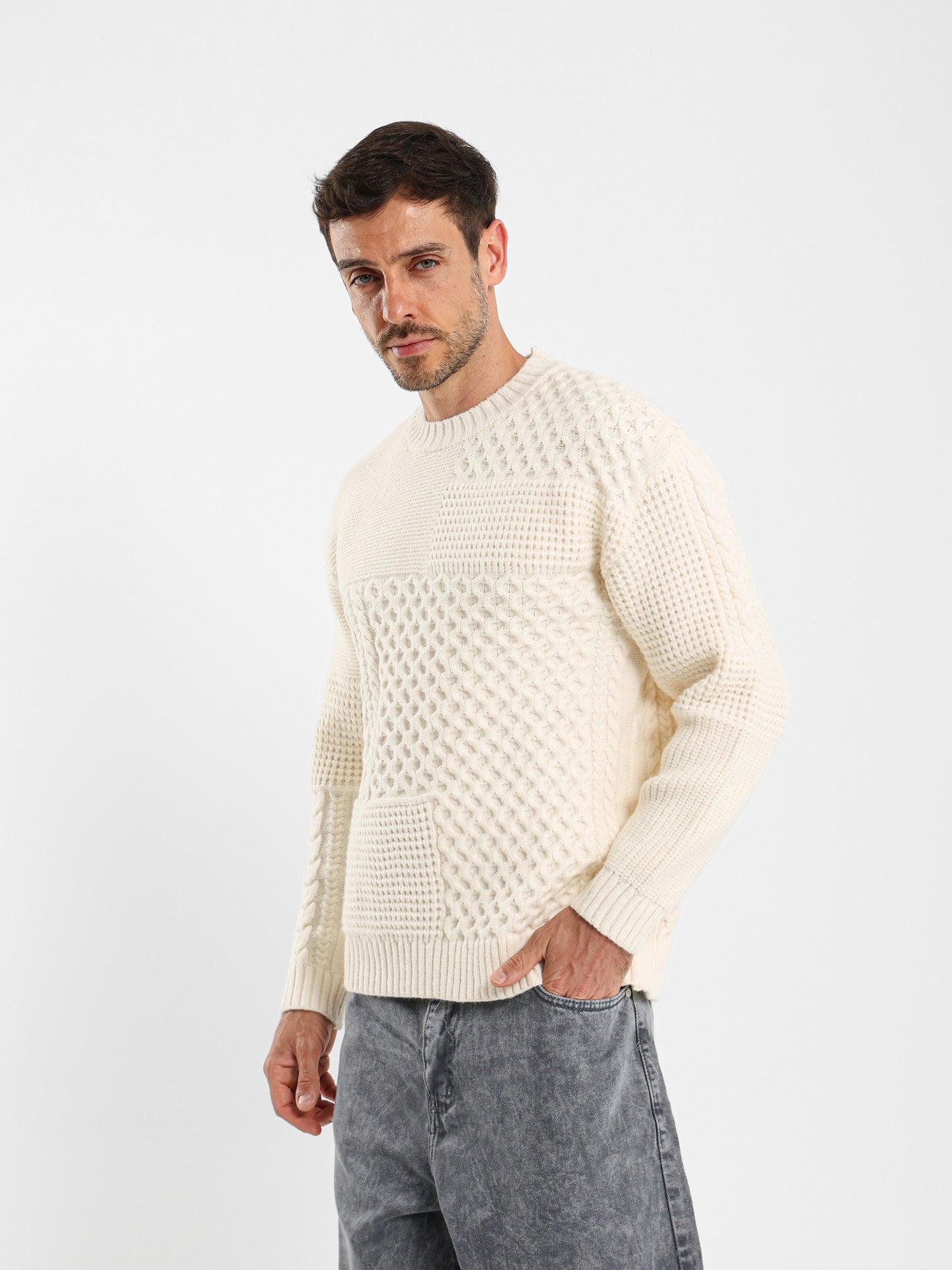 Relaxed Patchwork Knit Pullover