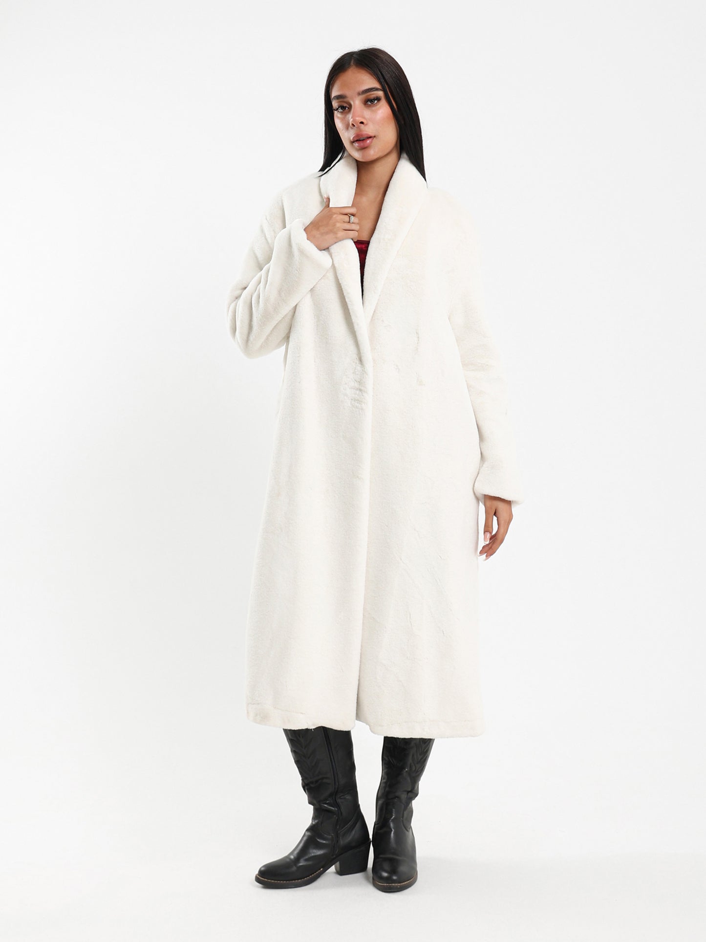 Long Coat with Fur Lapel Collar
