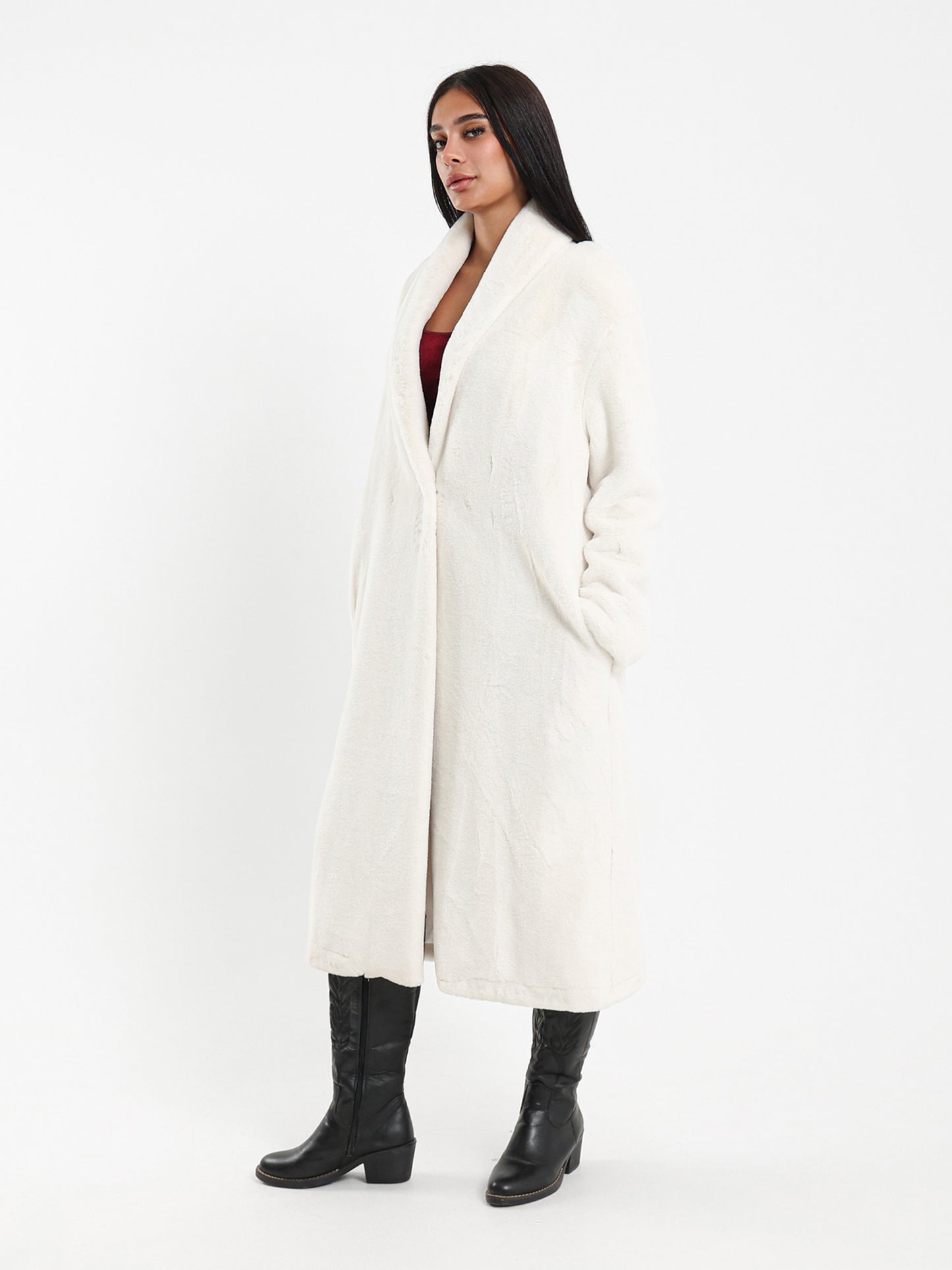 Long Coat with Fur Lapel Collar