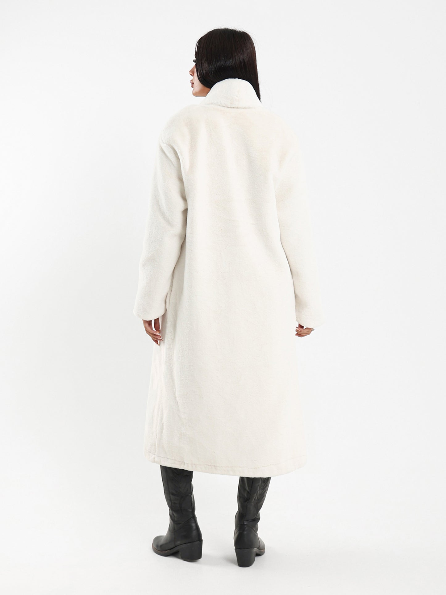 Long Coat with Fur Lapel Collar