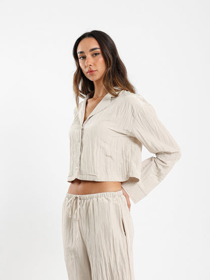 Textured Cropped Shirt
